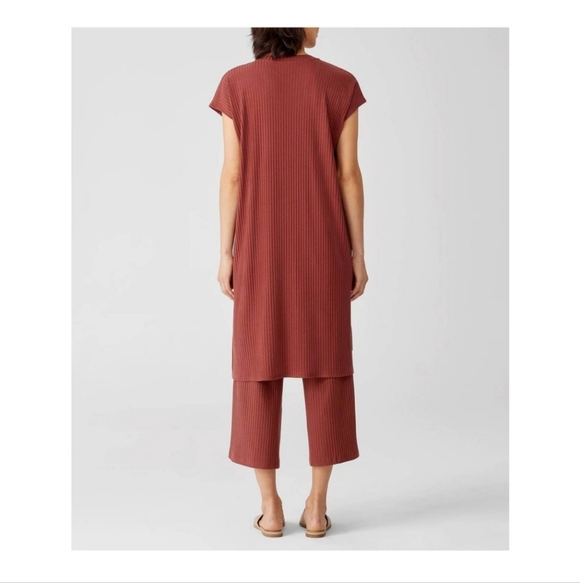 Eileen Fisher Terracotta Textured Stretch Rib Crew Neck Dress, M - Picture 3 of 12